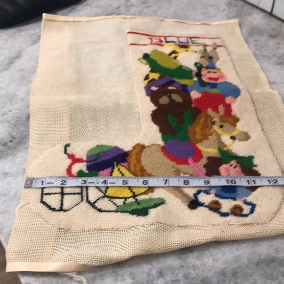 Vintage Needlepoint Christmas Stocking Front 18" Toys Pony Handmade Clown BLUE - Picture 7 of 7